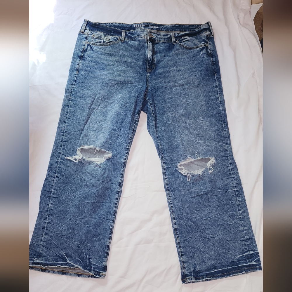 Torrid Blue Boyfriend Jeans with Distressed Details